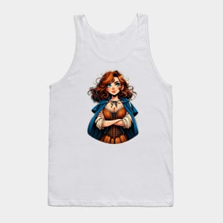 Red Haired Sorceress in a Blue Cloak - Fantasy Tank Top